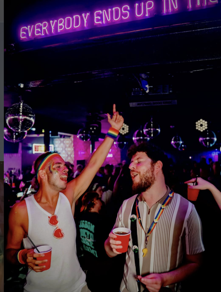 Guests dancing under disco balls at Campus Liverpool
