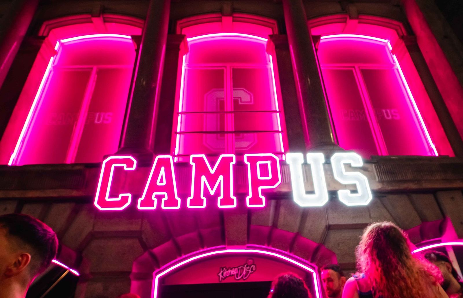 Pink-lit Campus Liverpool exterior on Victoria Street