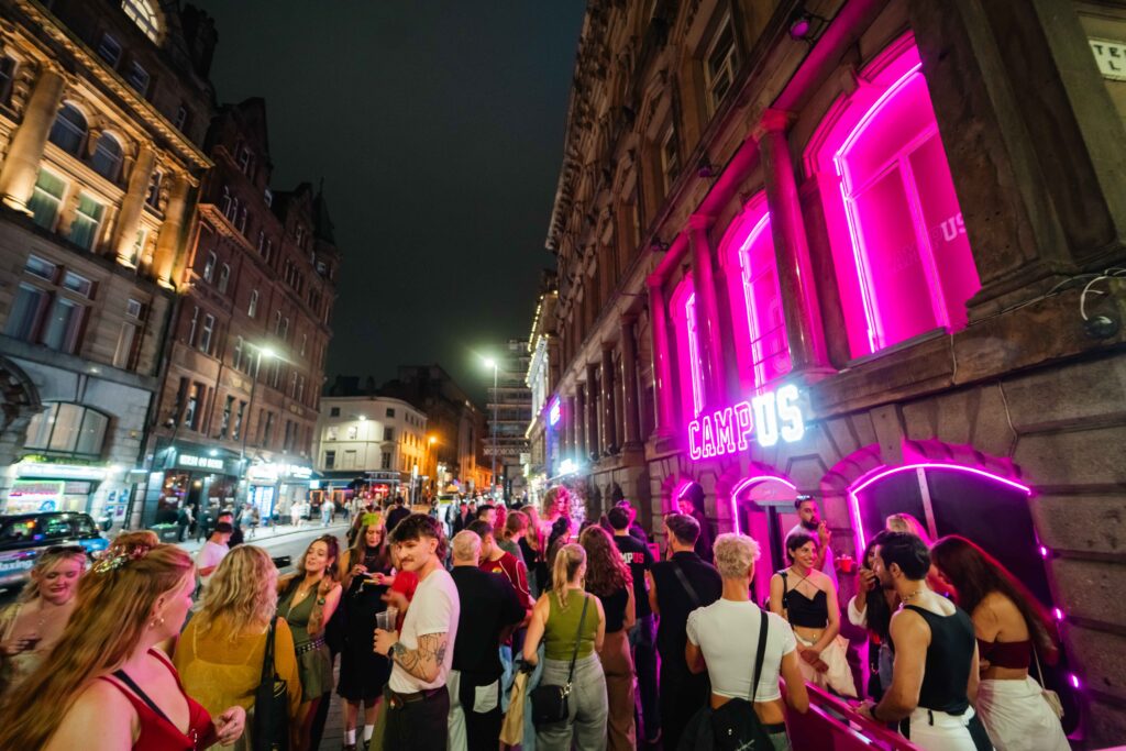 Crowd outside Campus Liverpool on Victoria Street